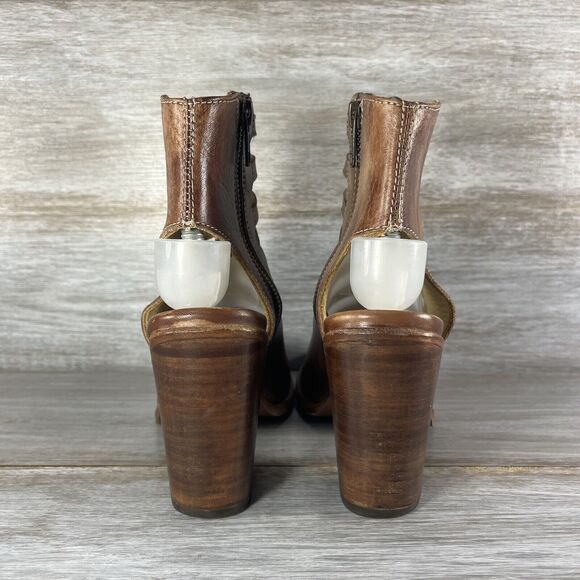 Bed Stu Women's Occam Cognac Brown Leather Peep Toe Heels Size 7 - Picture 4 of 10